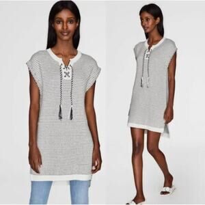 White + Warren Lace-Up Sleeveless Knit Tunic Dress
